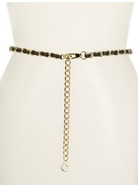 Tory Burch Gold Chain Waist Belt with Black Leather Weave